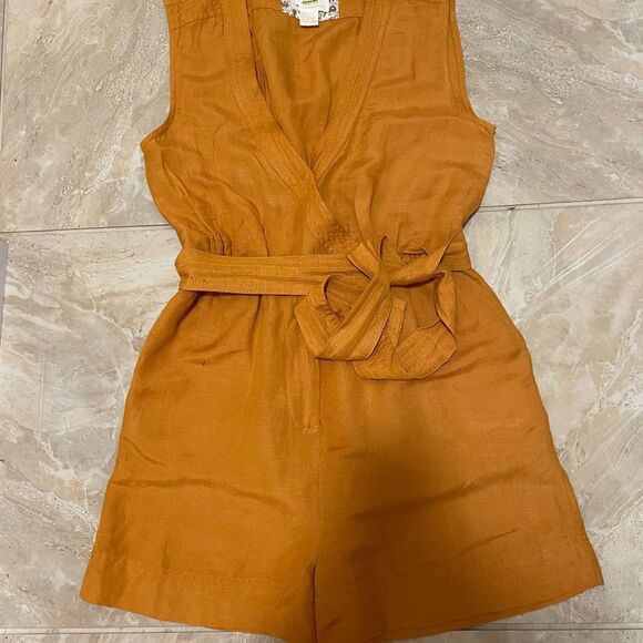 Anthropologie Luana Gold Mustard Tie Romper Size 2 NWOT. - Picture 6 of 9